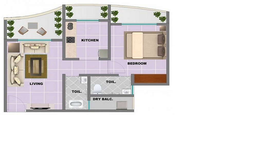 Floor plan of 1 BHK 326 Sq. Ft. Apartment in Nirmal Thames, Thane