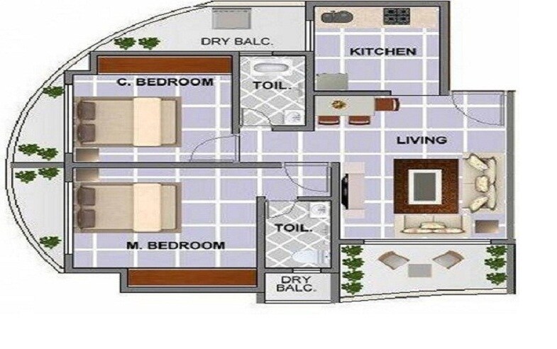 Floor plan of 2 BHK 454 Sq. Ft. Apartment in Nirmal Thames, Thane