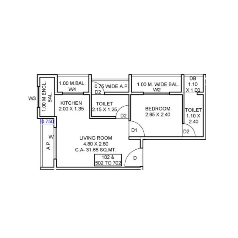 Floor plan of 1 BHK 341 Sq. Ft. Apartment in Nirman Milan Dham, Thane