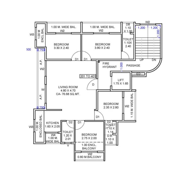 Floor plan of 4 BHK 825 Sq. Ft. Apartment in Nirman Milan Dham, Thane