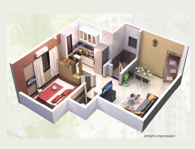 Floor plan of 1 BHK 316 Sq. Ft. Apartment in Nirman Sahyadri Residency, Thane