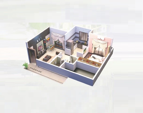 Floor plan of 1 BHK 347 Sq. Ft. Apartment in Nirman Sahyadri Residency, Thane