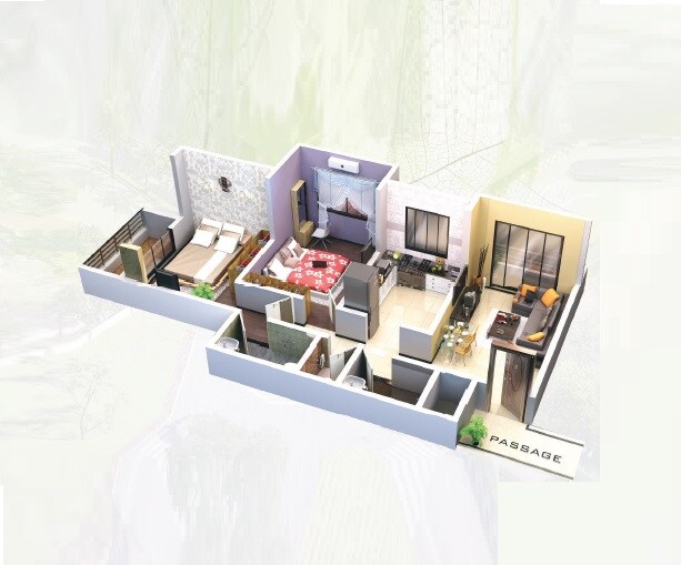 Floor plan of 2 BHK 497 Sq. Ft. Apartment in Nirman Sahyadri Residency, Thane