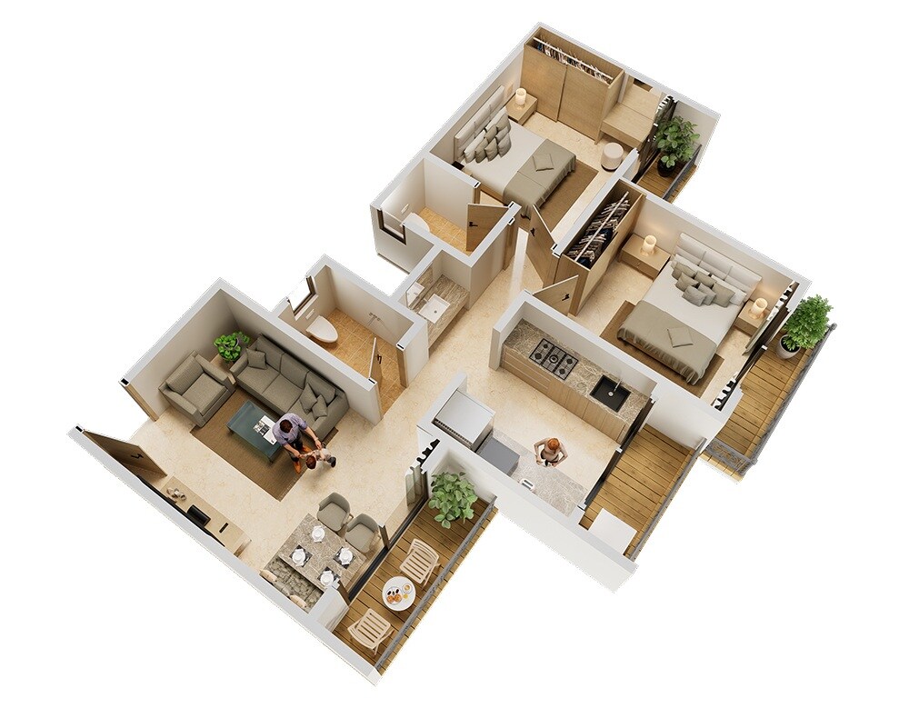 Floor plan of 2 BHK 683 Sq. Ft. Apartment in Nirvana Gardens, Thane