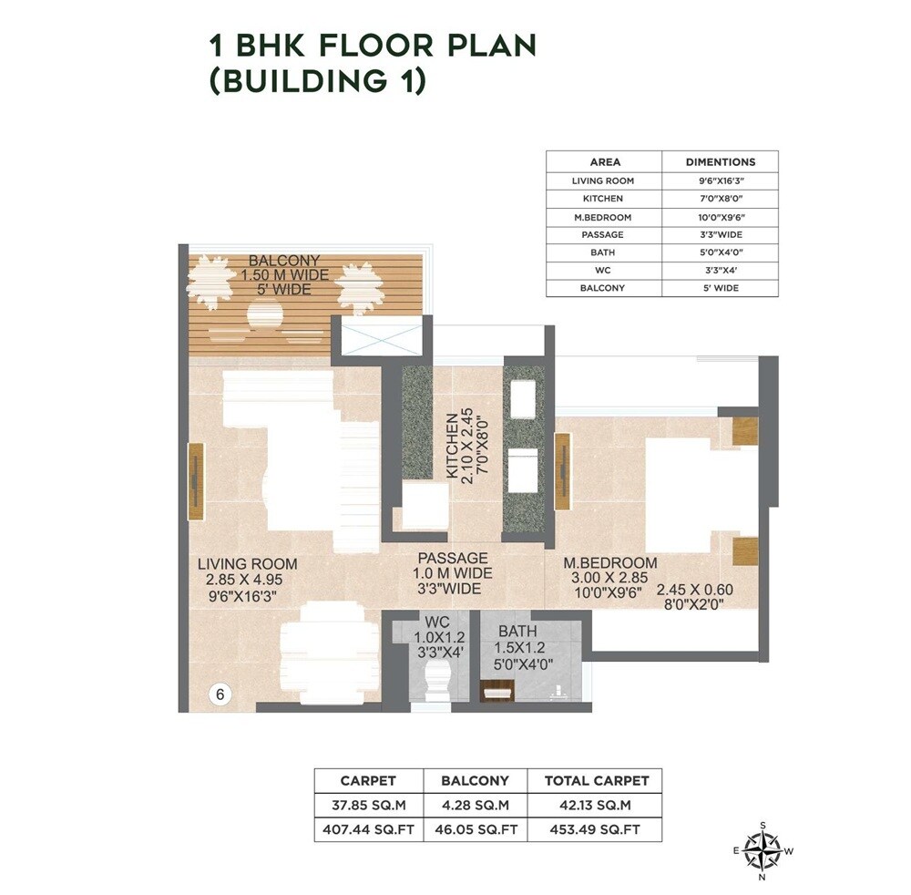Floor plan of 1 BHK 454 Sq. Ft. Apartment in Nivasa Green City, Thane