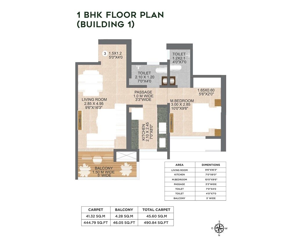 Floor plan of 1 BHK 491 Sq. Ft. Apartment in Nivasa Green City, Thane