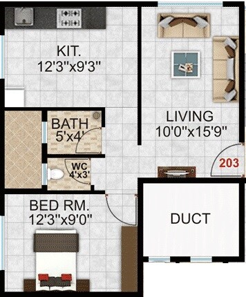 Floor plan of 1 BHK 344 Sq. Ft. Apartment in Nutan Omkar Vihar, Thane