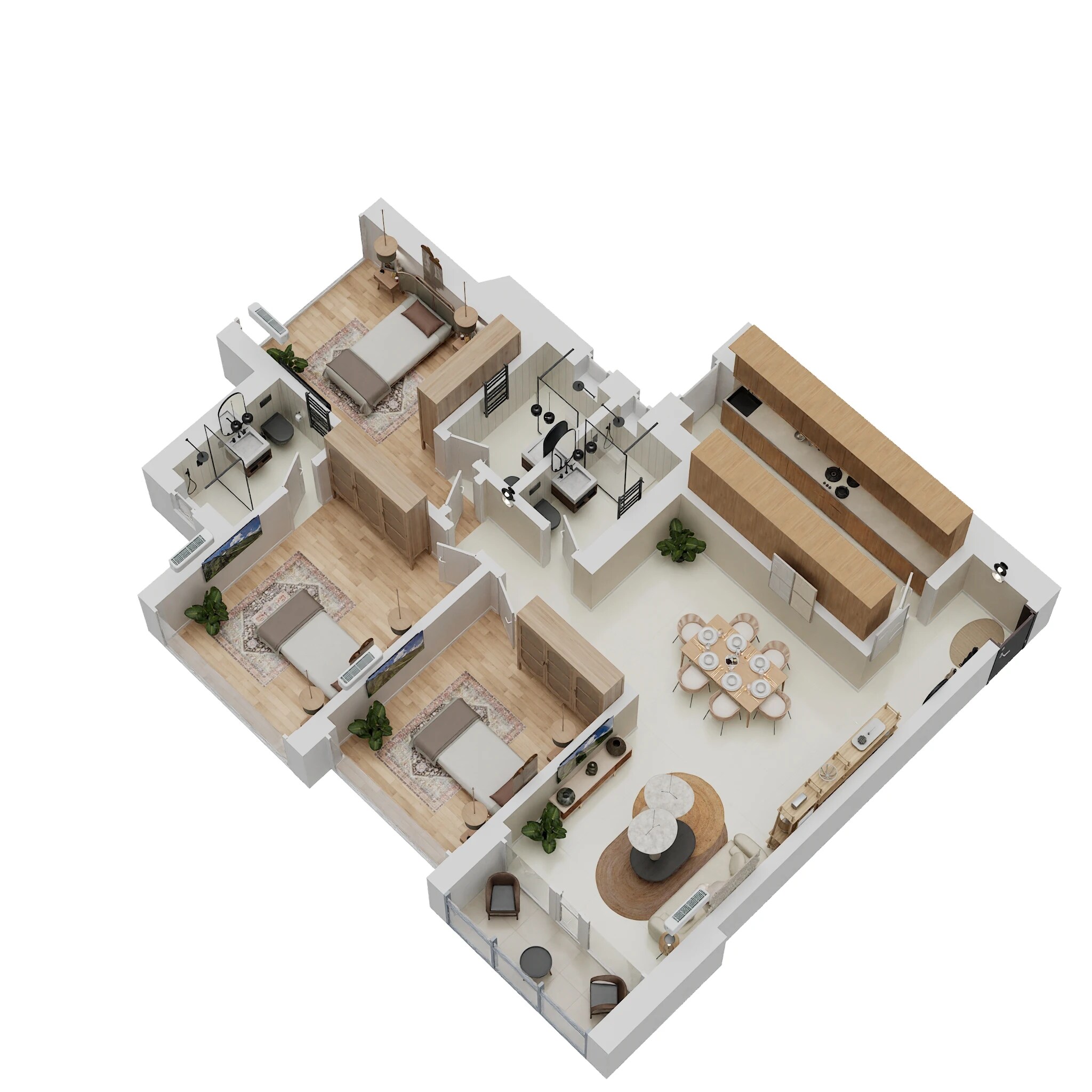 Floor plan of 3 BHK 1051 Sq. Ft. Apartment in Oberoi Forestville, Thane