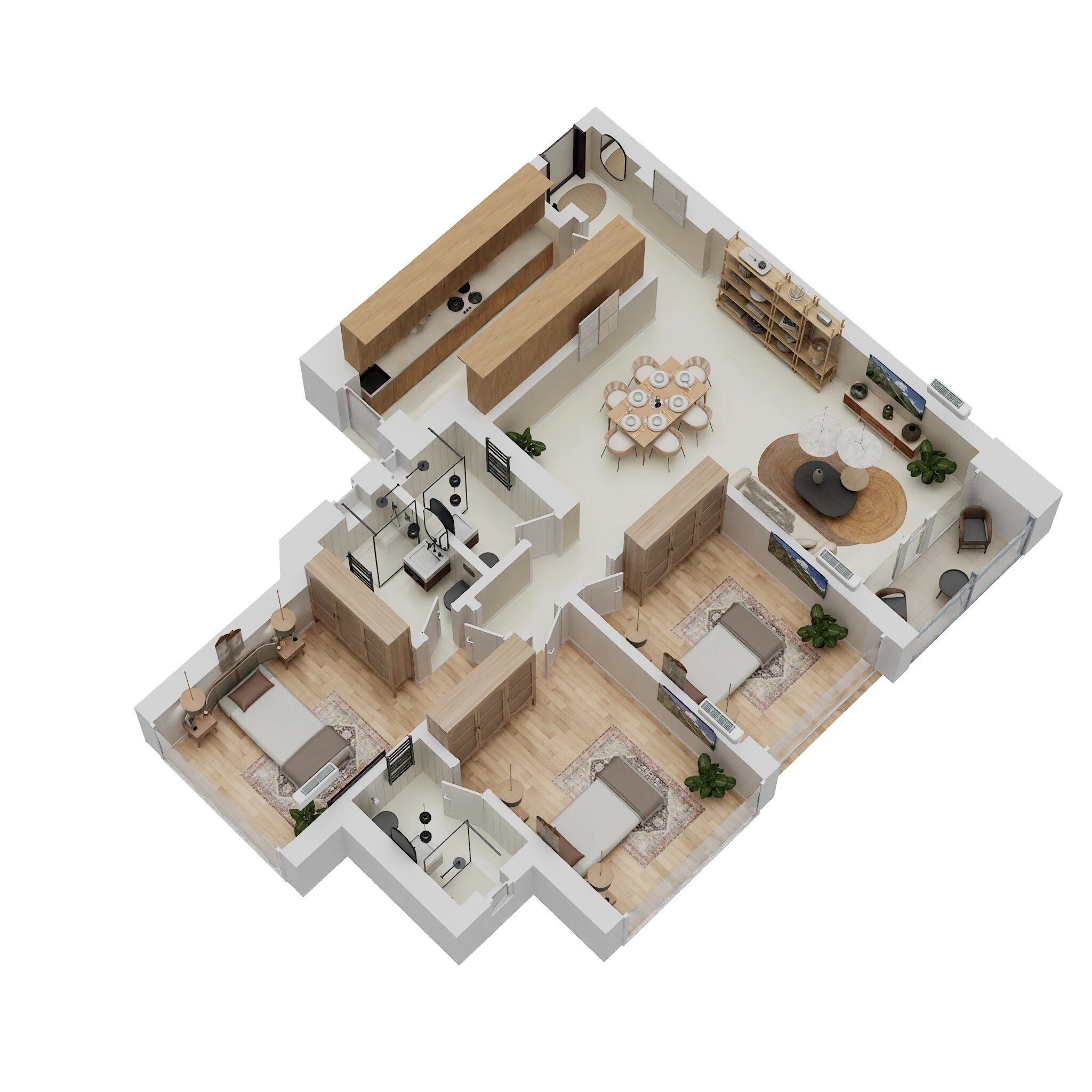 Floor plan of 4 BHK 1367 Sq. Ft. Apartment in Oberoi Forestville, Thane