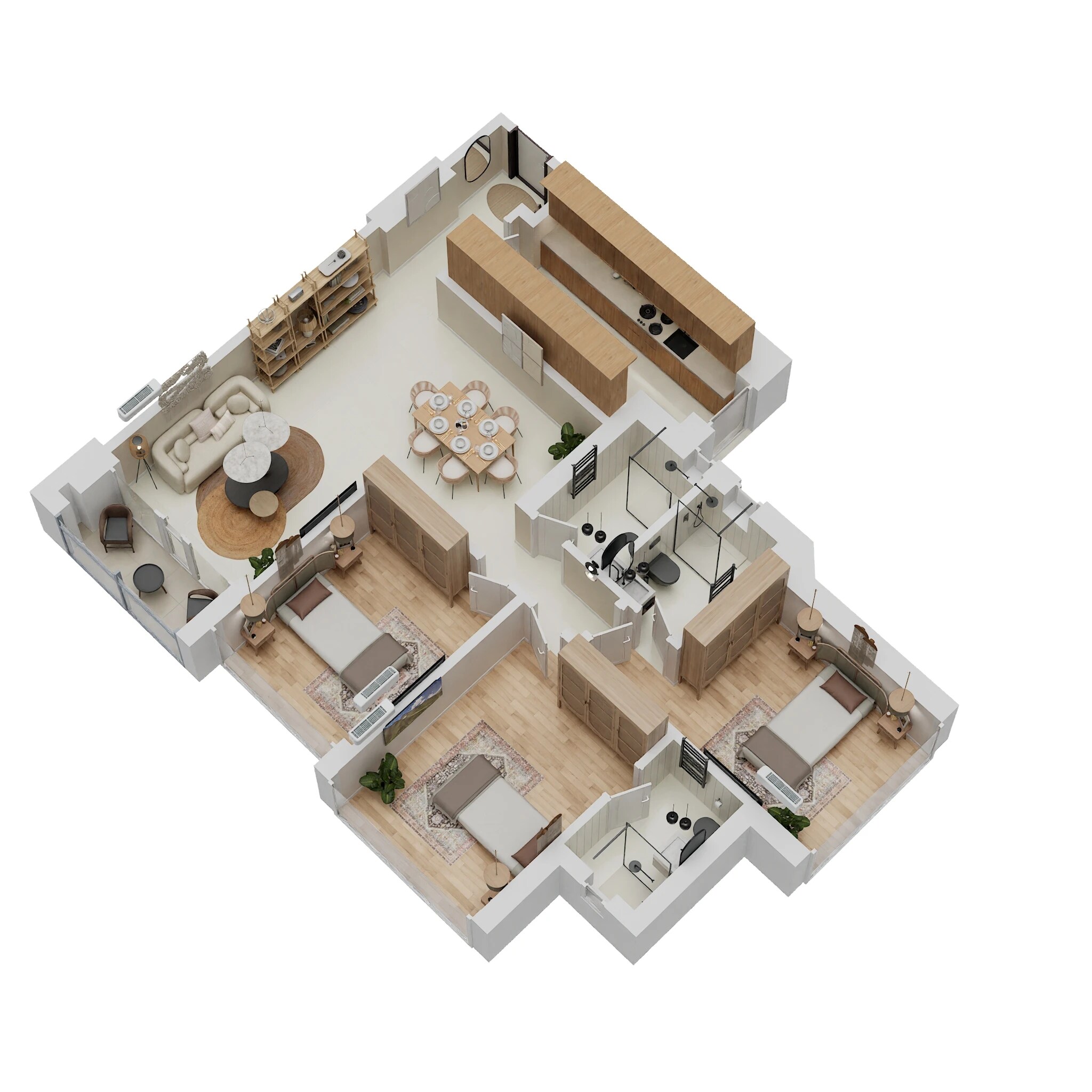 Floor plan of 3 BHK 1130 Sq. Ft. Apartment in Oberoi Forestville, Thane