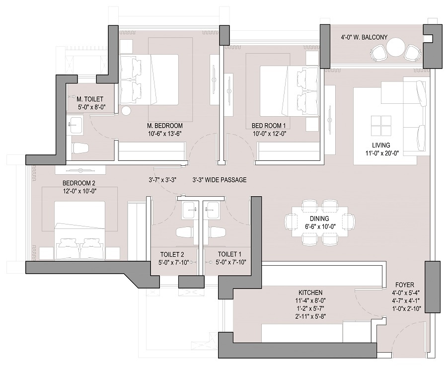 3 BHK 1130 Sq. Ft. Apartment in Oberoi Forestville