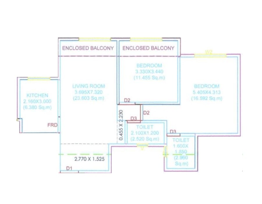 Floor plan of 2 BHK 681 Sq. Ft. Apartment in Ojass Mayuresh CHS, Thane