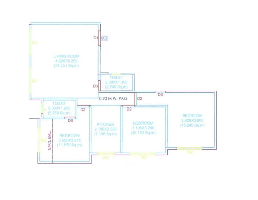 3 BHK 880 Sq. Ft. Apartment
