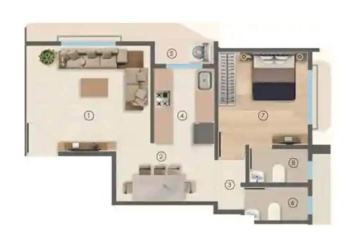 Floor plan of 1 BHK 450 Sq. Ft. Apartment in Ojass Satej Premises CHS, Thane