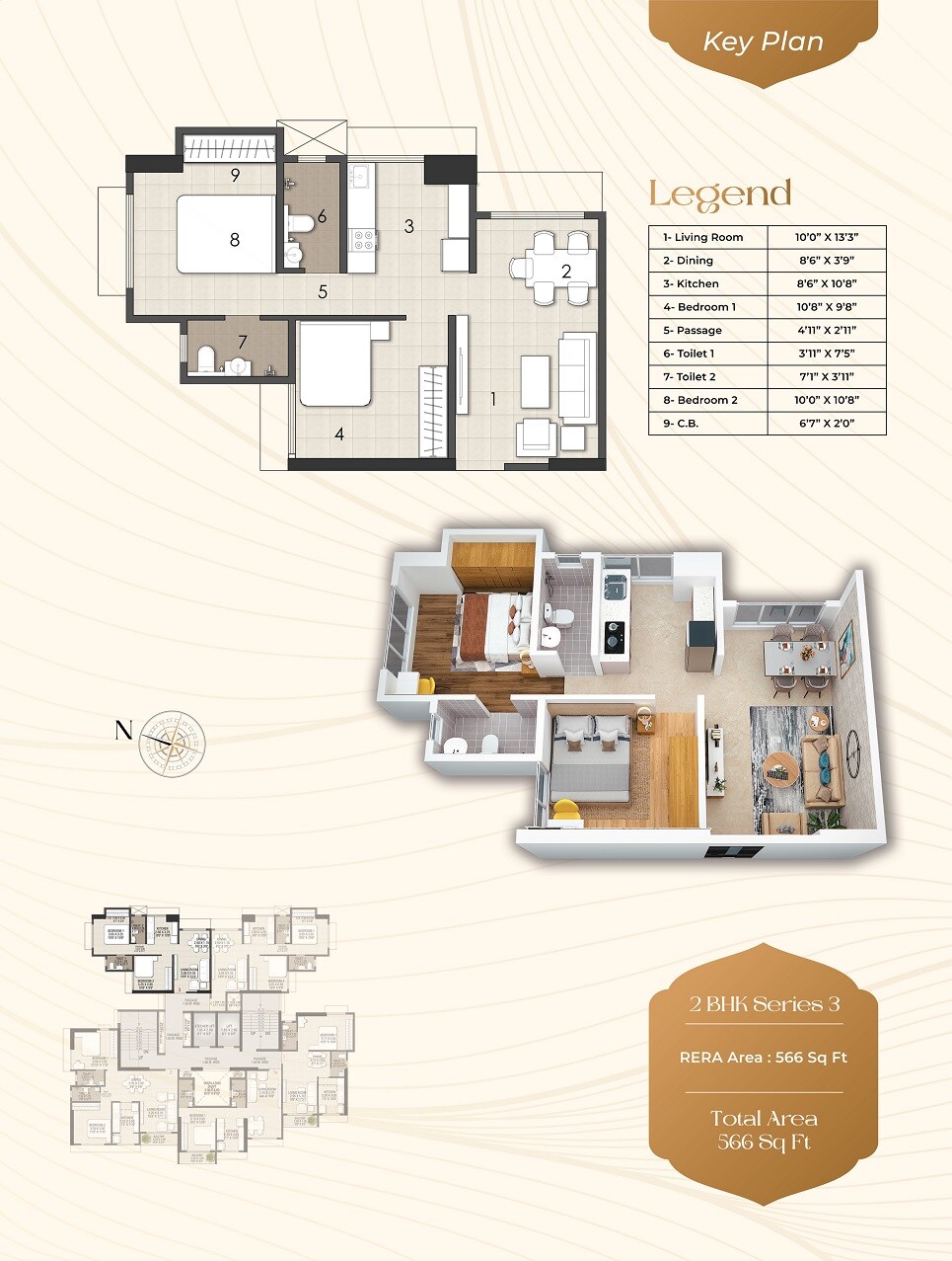 Floor plan of 2 BHK 566 Sq. Ft. Apartment in Ojass Shri Laxmi Niwas, Thane