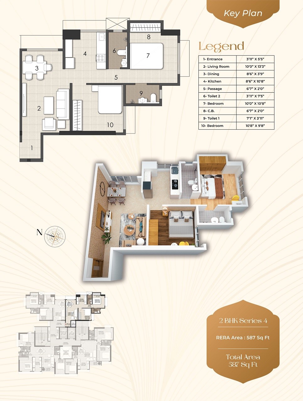 Floor plan of 2 BHK 587 Sq. Ft. Apartment in Ojass Shri Laxmi Niwas, Thane