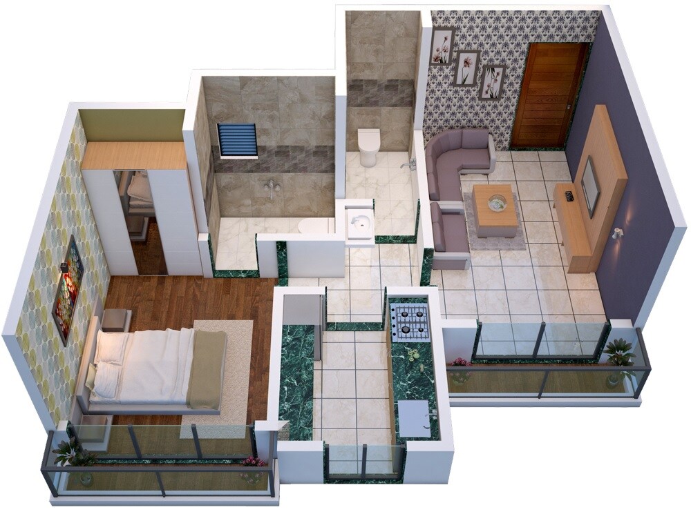 Floor plan of 1 BHK 410 Sq. Ft. Apartment in Olivia Bliss, Thane