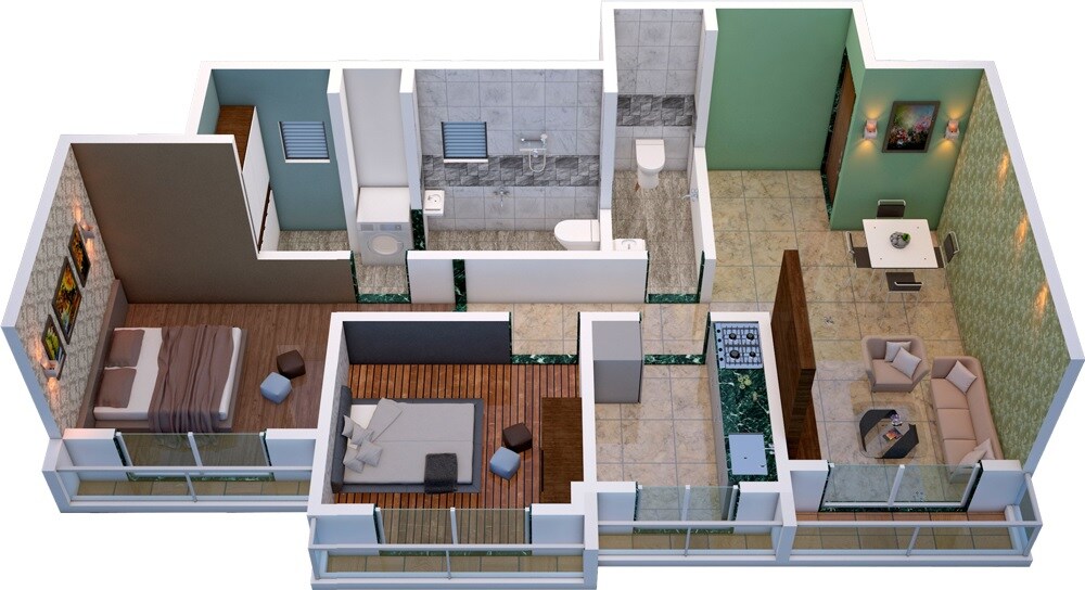 Floor plan of 2 BHK 530 Sq. Ft. Apartment in Olivia Bliss, Thane