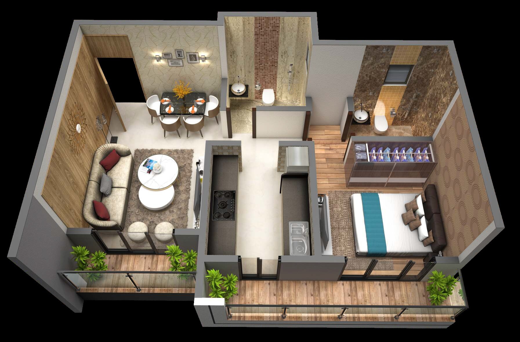 Floor plan of 1 BHK 371 Sq. Ft. Apartment in Om Bhagwati, Thane