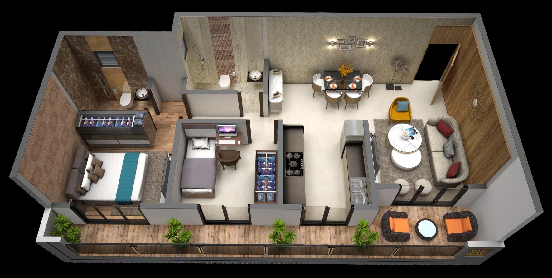 Floor plan of 2 BHK 460 Sq. Ft. Apartment in Om Bhagwati, Thane