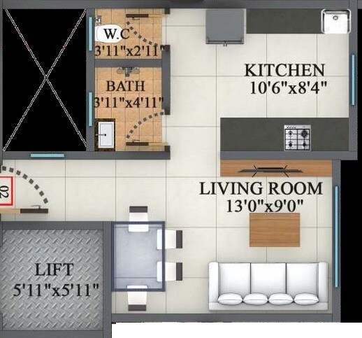 Floor plan of 293 Sq. Ft. Studio in Om Bhagwati, Thane
