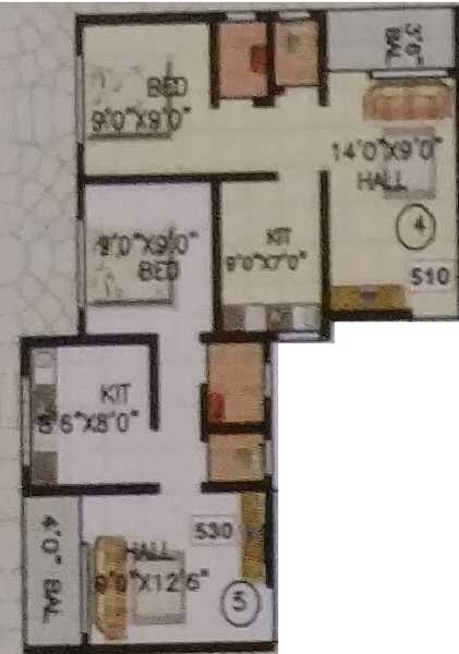 Floor plan of 2 BHK 710 Sq. Ft. Apartment in Om Dhara Residency, Thane