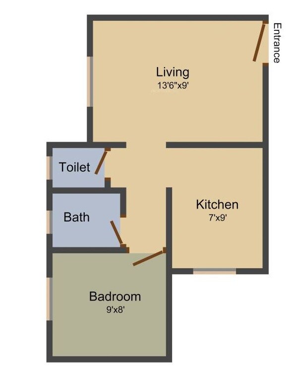 Floor plan of 1 BHK 469 Sq. Ft. Apartment in Om Heights, Thane