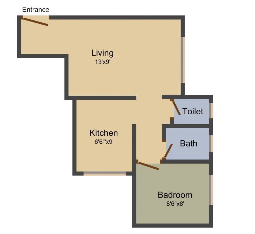Floor plan of 1 BHK 355 Sq. Ft. Apartment in Om Heights, Thane