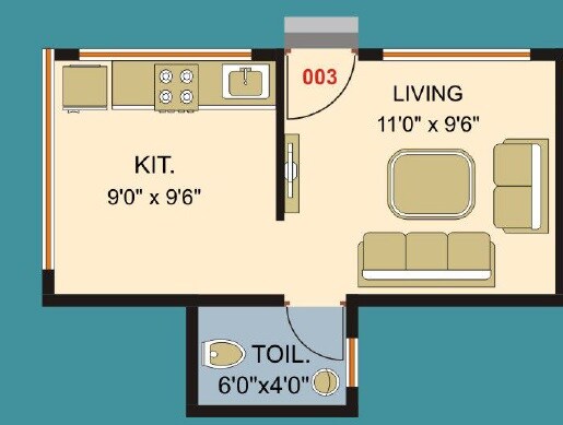 Floor plan of 1 BHK 194 Sq. Ft. Apartment in Om Krishna Heights, Thane