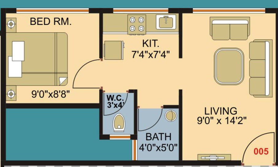 Floor plan of 1 BHK 311 Sq. Ft. Apartment in Om Krishna Heights, Thane
