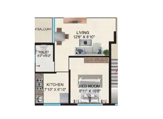 Floor plan of 1 BHK 410 Sq. Ft. Apartment in Om Sai Amrut, Thane