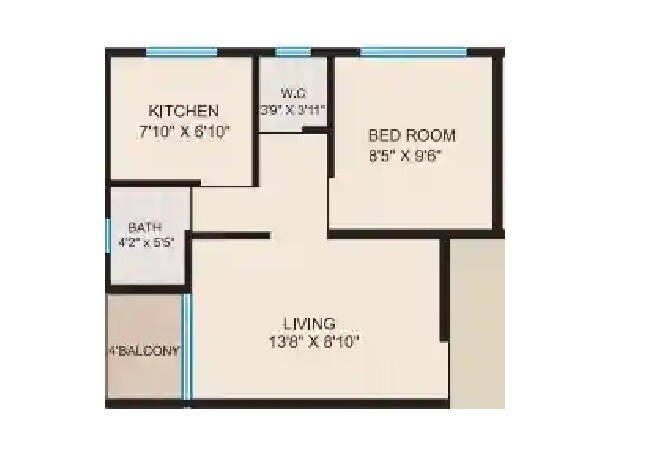 Floor plan of 1 BHK 396 Sq. Ft. Apartment in Om Sai Amrut, Thane