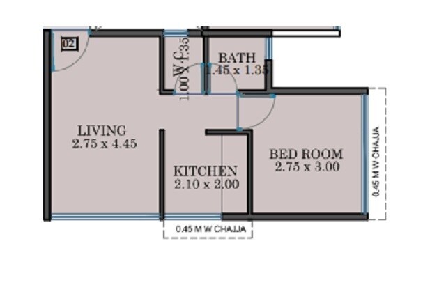 Floor plan of 1 BHK 392 Sq. Ft. Apartment in Om Sai City Dombivli, Thane