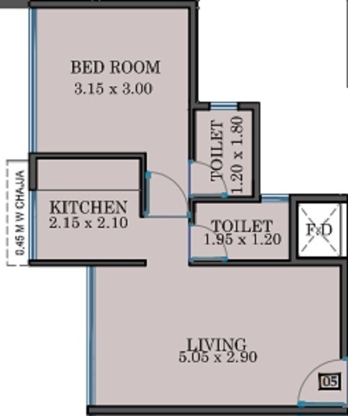 Floor plan of 1 BHK 460 Sq. Ft. Apartment in Om Sai City Dombivli, Thane