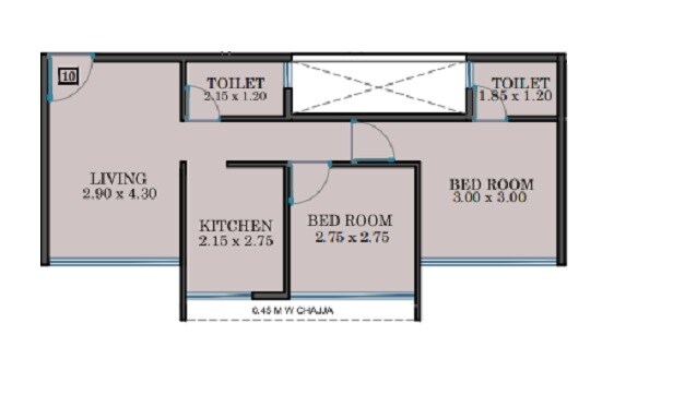 Floor plan of 2 BHK 575 Sq. Ft. Apartment in Om Sai City Dombivli, Thane