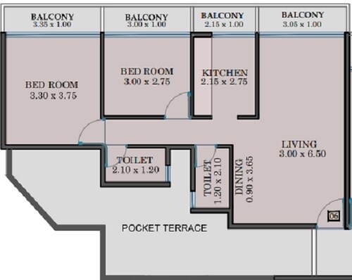 Floor plan of 2 BHK 650 Sq. Ft. Apartment in Om Sai City Dombivli, Thane