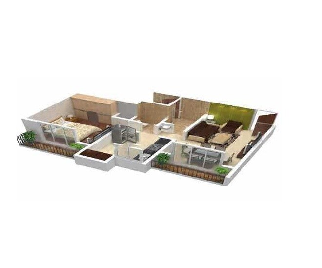 Floor plan of 1 BHK 660 Sq. Ft. Apartment in Om Sai Kanishk, Thane