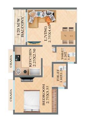 Floor plan of 1 BHK 350 Sq. Ft. Apartment in Om Sai Sagar Residency, Thane