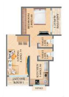 Floor plan of 1 BHK 430 Sq. Ft. Apartment in Om Sai Sagar Residency, Thane
