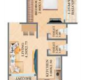 1 BHK 430 Sq. Ft. Apartment in Om Sai Sagar Residency