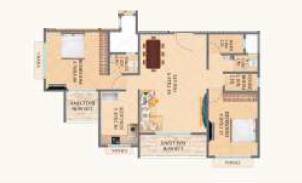 Floor plan of 2 BHK 834 Sq. Ft. Apartment in Om Sai Sagar Residency, Thane