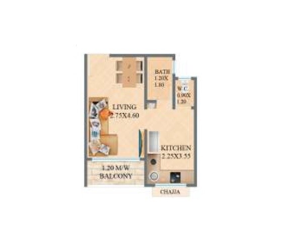 Floor plan of 334 Sq. Ft. Studio in Om Sai Sagar Residency, Thane