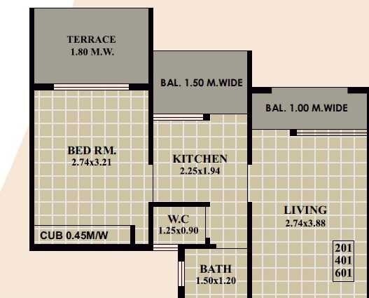 Floor plan of 1 BHK 329 Sq. Ft. Apartment in Om Shiva Vatika, Thane