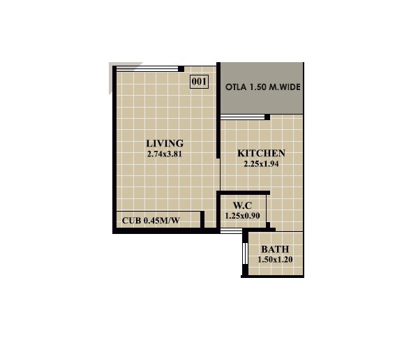 Floor plan of 212 Sq. Ft. Studio in Om Shiva Vatika, Thane