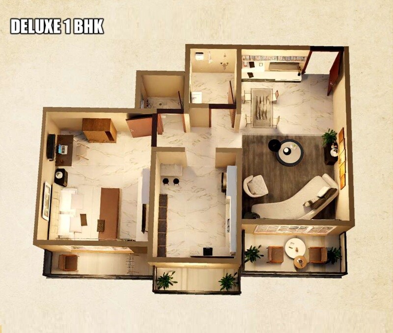 Floor plan of 1 BHK 445 Sq. Ft. Apartment in Om Shreeman Residency, Thane