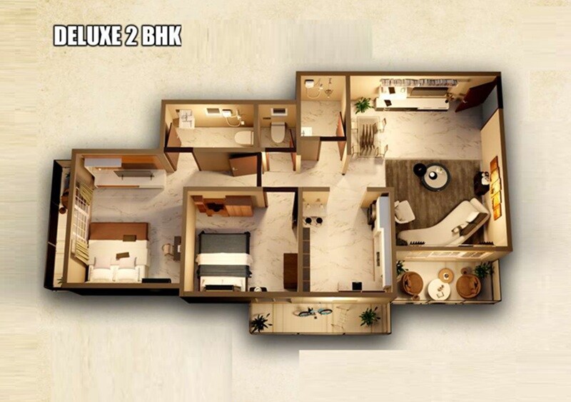 Floor plan of 2 BHK 618 Sq. Ft. Apartment in Om Shreeman Residency, Thane