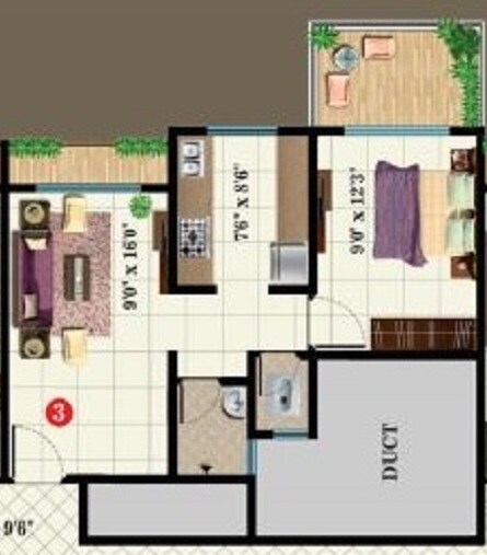 Floor plan of 1 BHK 400 Sq. Ft. Apartment in Om Tanishq Residency, Thane