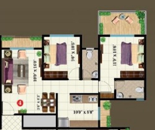 Floor plan of 2 BHK 619 Sq. Ft. Apartment in Om Tanishq Residency, Thane