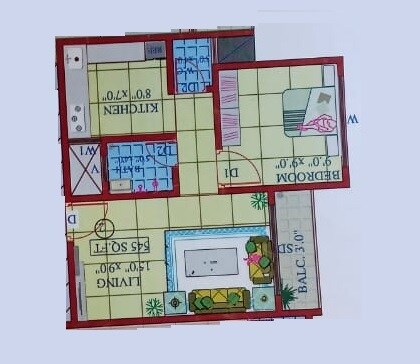 Floor plan of 1 BHK 420 Sq. Ft. Apartment in Om Vimal Raj Residency, Thane