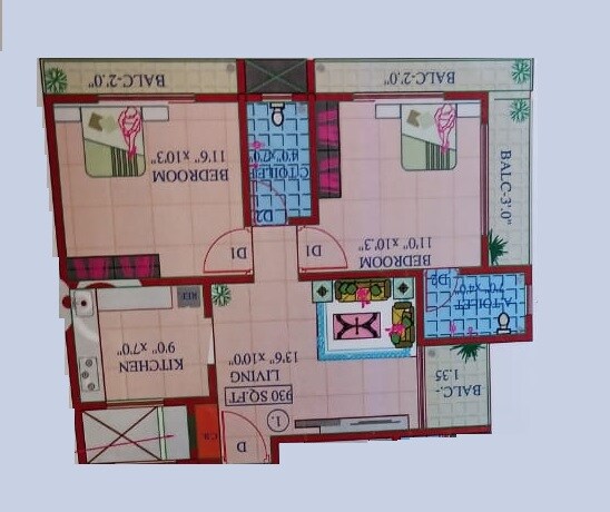 Floor plan of 2 BHK 583 Sq. Ft. Apartment in Om Vimal Raj Residency, Thane